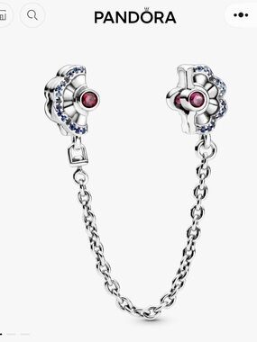 Authentic Pandora China Exclusive Fan Safety Chain with Synthetic Ruby Stone 5cm